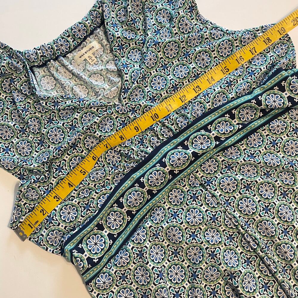 Max Studio Jersey Halter Dress Womens XL Blue Green Geo Print Sleeveless Midi - Picture 9 of 11
